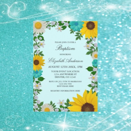 Rustic Sunflower Daisy Floral Baptism Kaart