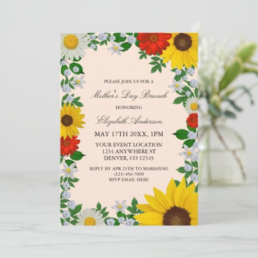 Rustic Sunflower Daisy Floral Moederdag Kaart (Staand voorkant)