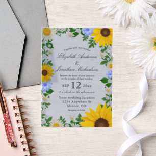 Rustic Sunflower Daisy Floral Wedding Vellum Uitnodigingen