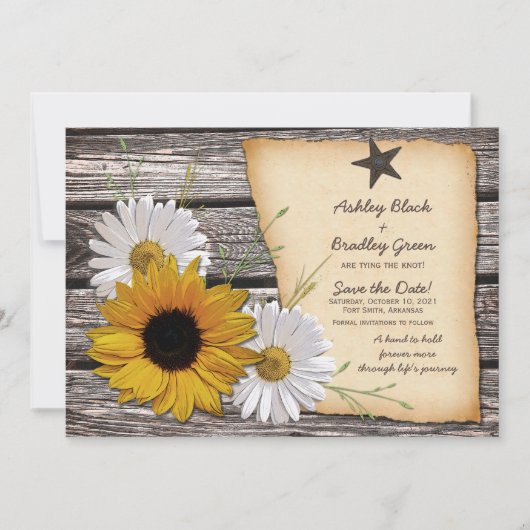 Rustic Sunflower Daisy Wedding Save the Date (Voorkant)