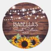 Rustic Sunflower en Lights Sweet 16 Hartelijk dank Ronde Sticker (Voorkant)