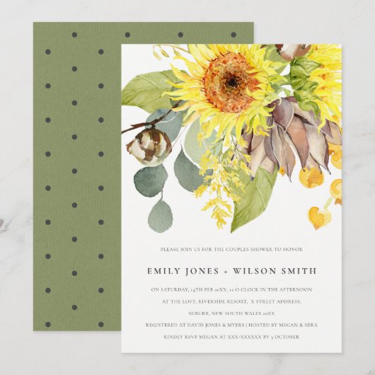 RUSTIC SUNFLOWER EUCALYPTUS FLORAL COUPLY SHOWER KAART (Voorkant / Achterkant)