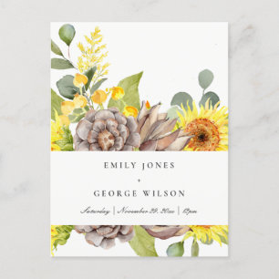 RUSTIC SUNFLOWER EUCALYPTUS PIJNVLOEDING UITNODIGING BRIEFKAART