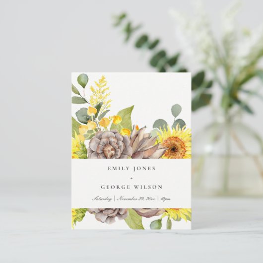RUSTIC SUNFLOWER EUCALYPTUS PIJNVLOEDING UITNODIGING BRIEFKAART (Staand voorkant)