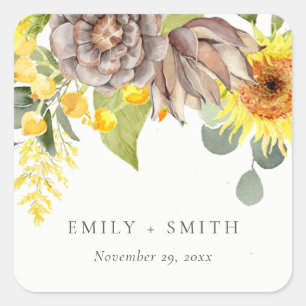 RUSTIC SUNFLOWER EUCALYPTUS PIJNVLOEDING VIERKANTE STICKER
