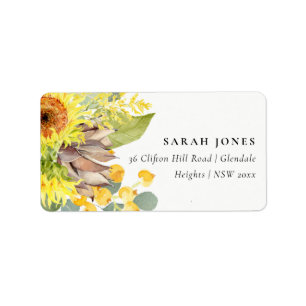 RUSTIC SUNFLOWER EUCALYPTUS PINFLORAAL ADRES ETIKET