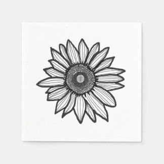 Rustic Sunflower Floral Black & White Napkin Servet