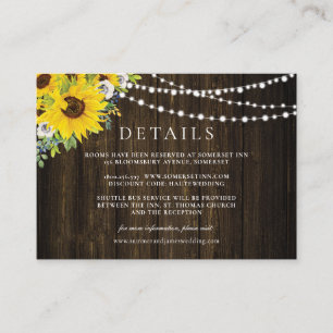 Rustic Sunflower Floral Greenery Wedding Details Informatiekaartje
