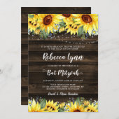 Rustic Sunflower Floral String Lights Bat Mitzvah Kaart (Voorkant / Achterkant)