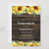 Rustic Sunflower Floral String Lights Quinceanera Kaart (Voorkant)
