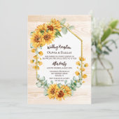 Rustic Sunflower Floral Wedding Reception Foto Kaart (Staand voorkant)