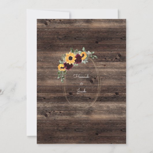 Rustic Sunflower Foto Barn Wood Weddenschap Kaart (Achterkant)