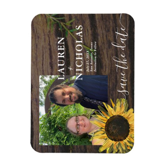 Rustic Sunflower Foto Save the Date Magneet (Verticaal)