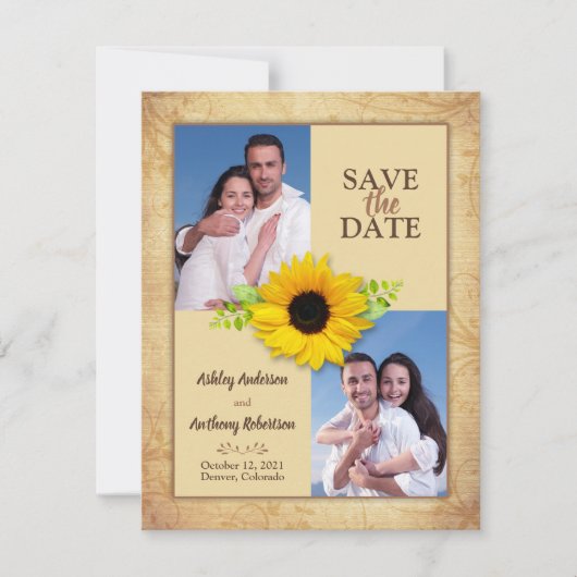 Rustic Sunflower Foto Save the Date Notice Aankondiging (Voorkant)