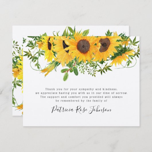 Rustic Sunflower Funeral Memorial Merci Note (Devant / Derrière)