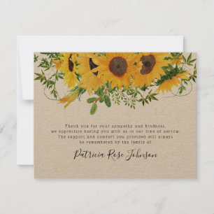 Rustic Sunflower Funeral Memorial Merci Note