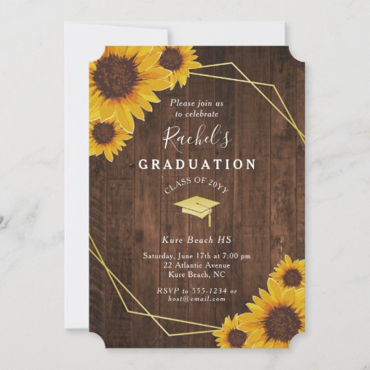 Rustic Sunflower Gold Geometric Graduation Party Kaart (Voorkant)