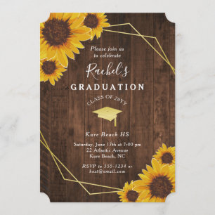 Rustic Sunflower Gold Geometric Graduation Party Kaart