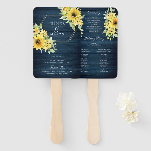 Rustic Sunflower Greenery Wedding Fan Programme Handwaaier (Voorkant en achterkant)