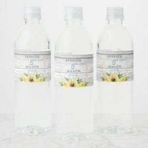 Rustic Sunflower Greenery Wedding Water Bottle Lab Waterfles Etiket