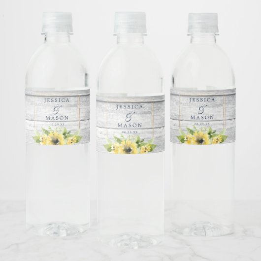 Rustic Sunflower Greenery Wedding Water Bottle Lab Waterfles Etiket (Flessen)