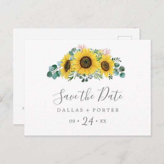 Rustic Sunflower Horizontal Sparen het Briefkaart  (Voorkant / Achterkant)