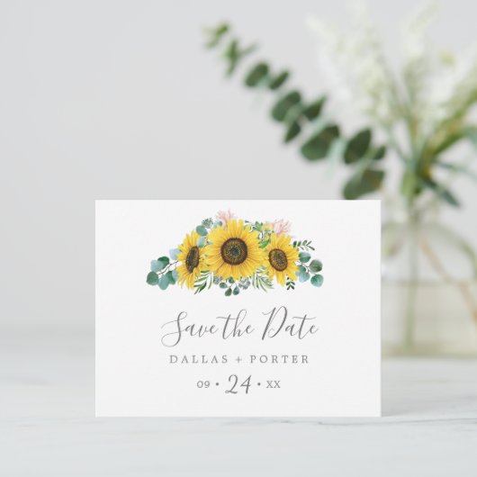 Rustic Sunflower Horizontal Sparen het Briefkaart  (Staand voorkant)