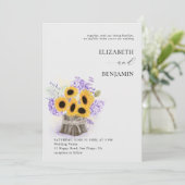 Rustic Sunflower Hydrangea Waterverf Chic Wedding Kaart (Staand voorkant)