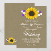 Rustic Sunflower Kraft Paper Wedding Invitting Kaart (Voorkant / Achterkant)
