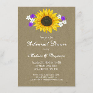 Rustic Sunflower Kraft Rehearsal Dinner Invites Kaart