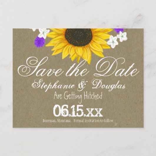 Rustic Sunflower Kraft Save the Date Briefkaarten (Voorkant)