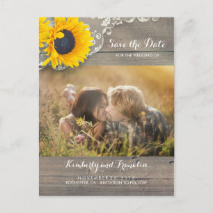 Rustic Sunflower Lace Photo Save the Date Aankondigingskaart