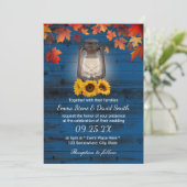 Rustic Sunflower Lantern Blue Fall Wedding Kaart (Staand voorkant)