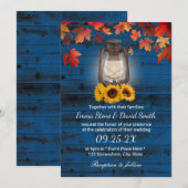 Rustic Sunflower Lantern Blue Fall Wedding Kaart (Voorkant / Achterkant)
