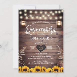 Rustic Sunflower  Lantern Quinceanera 15 Kaart