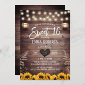 Rustic Sunflower  Lantern Sweet 16 Kaart (Voorkant / Achterkant)