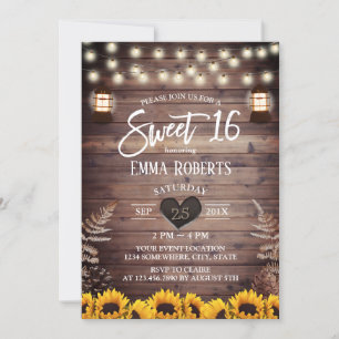 Rustic Sunflower  Lantern Sweet 16 Kaart