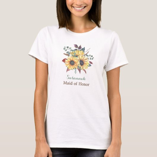 Rustic Sunflower Maid of Bridesmaid T-shirt (Voorkant)