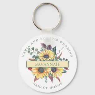 Rustic Sunflower Maid of Honor Button Sleutelhange Sleutelhanger