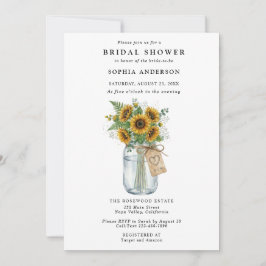 Rustic Sunflower Mason Jar Bridal Shower Kaart