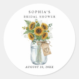 Rustic Sunflower Mason Jar Bridal Shower Ronde Sticker