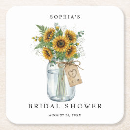 Rustic Sunflower Mason Jar Bridal Shower Square Vierkante Kartonnen Onderzetter
