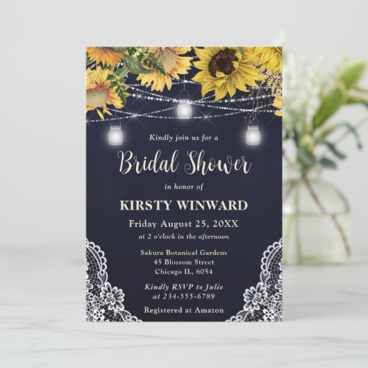 Rustic Sunflower & Mason Jar Lights Bridal Shower Kaart (Staand voorkant)