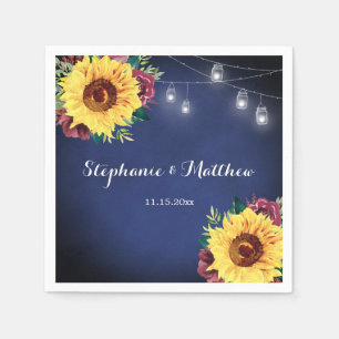 Rustic Sunflower Mason Jar Lights Navy Wedding Servet