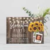Rustic Sunflower Mason Jar Photo Afstuderen Kaart (Staand voorkant)