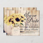 Rustic Sunflower Mason Jar Save the Date Briefkaar Aankondigingskaart (Voorkant / Achterkant)