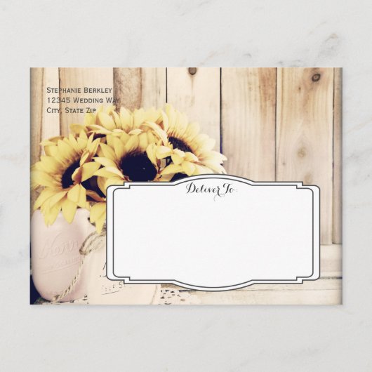 Rustic Sunflower Mason Jar Save the Date Briefkaar Aankondigingskaart (Achterkant)
