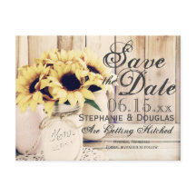 Rustic Sunflower Mason Jar Save the Date Briefkaar
