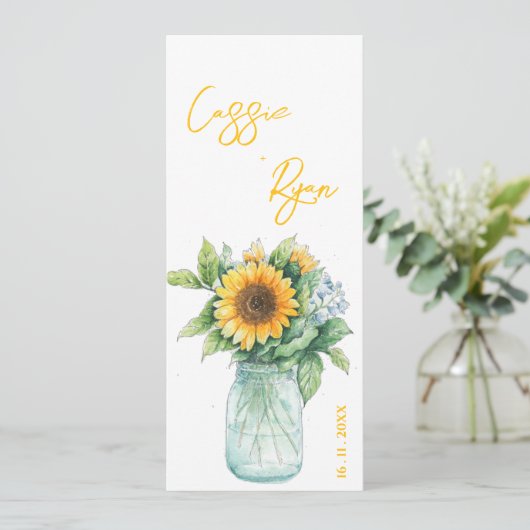 Rustic Sunflower Mason Jar Wedding Party Programme (Debout devant)