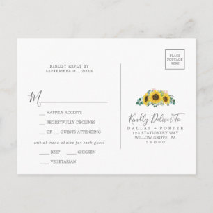 Rustic Sunflower Menu Choice Wedding RSVP Briefkaa